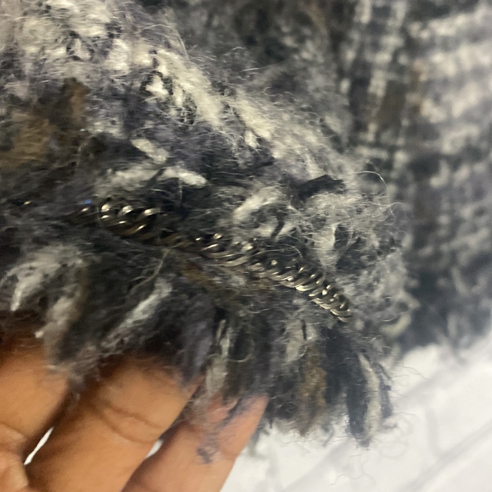 Joe Fresh wool & tweed silver detail accent with fringe trim on collar & wrist - Picture 4 of 10